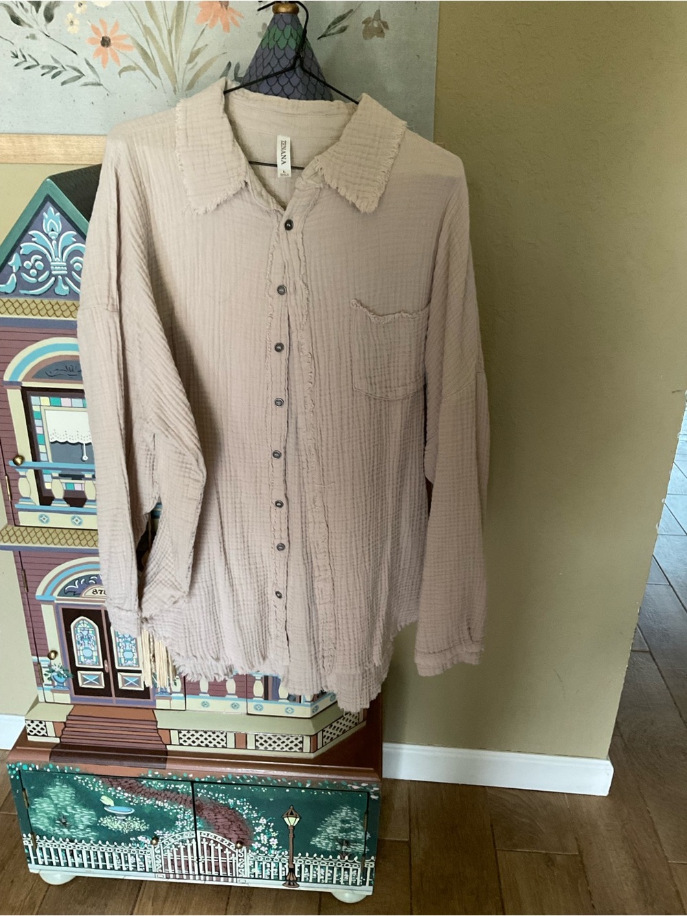 Zenana Outfitters Light Taupe Button-Up Textured Shirt